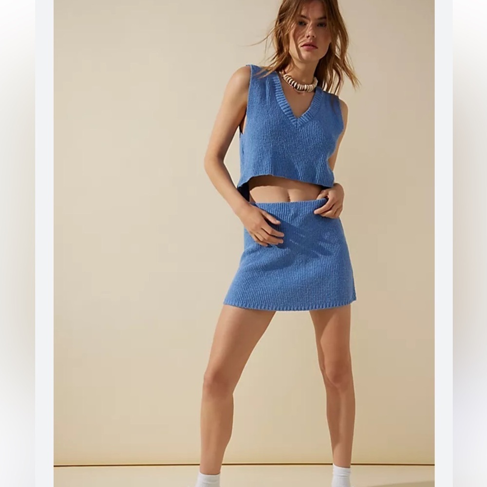 Free People Blue Knit skirt set
